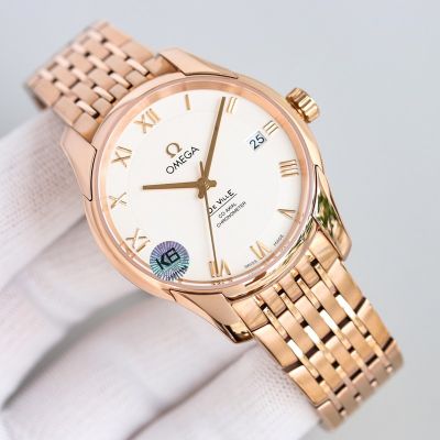 Omega De Ville 8500 Movement 41MM Diamater Rose Gold Stainless Steel Strap Watch